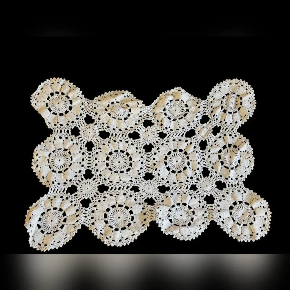 Vintage crocheted lotus diamond pattern doily